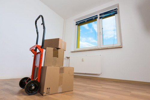 Organized storage unit with furniture and boxes